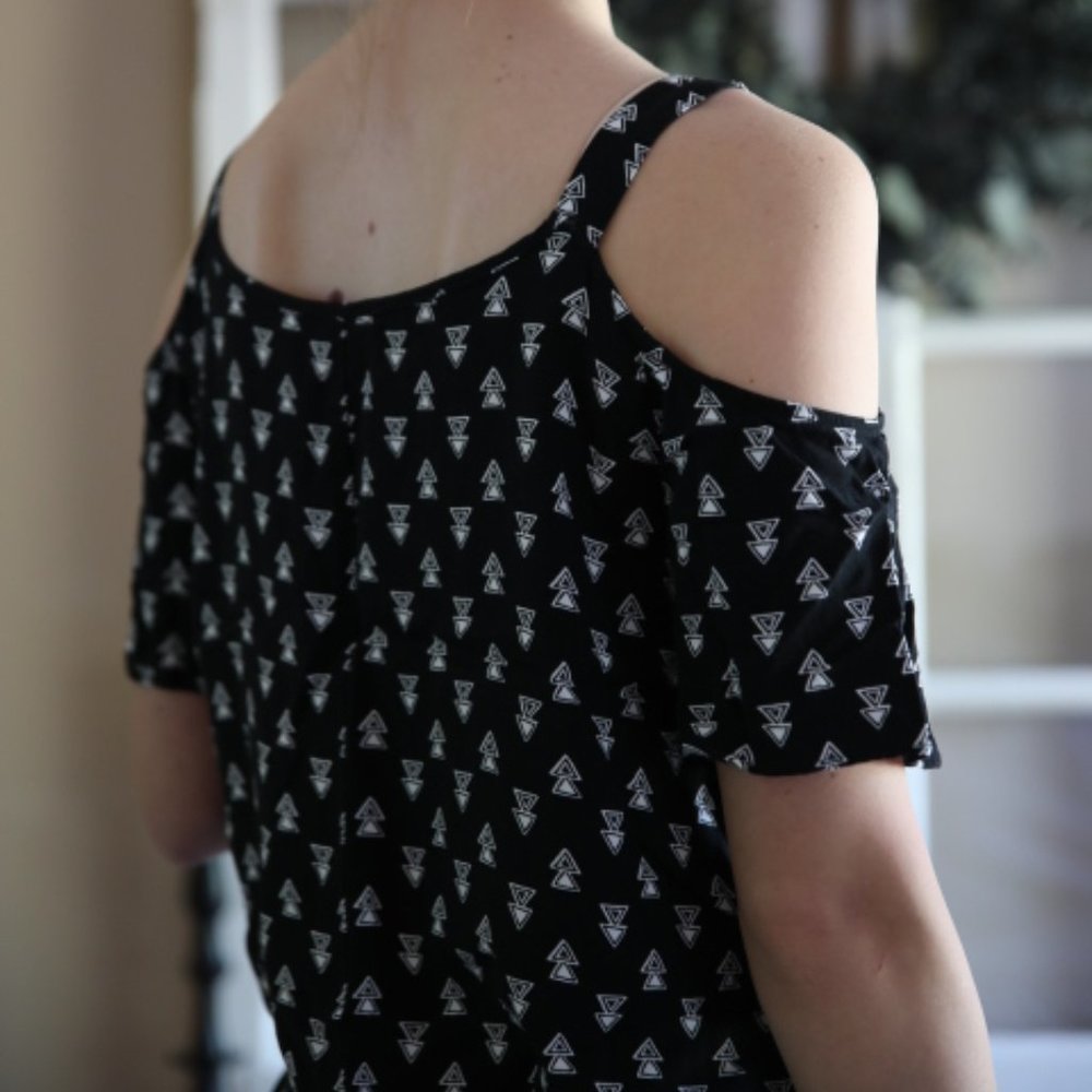 Black and White Cold-Shoulder Top